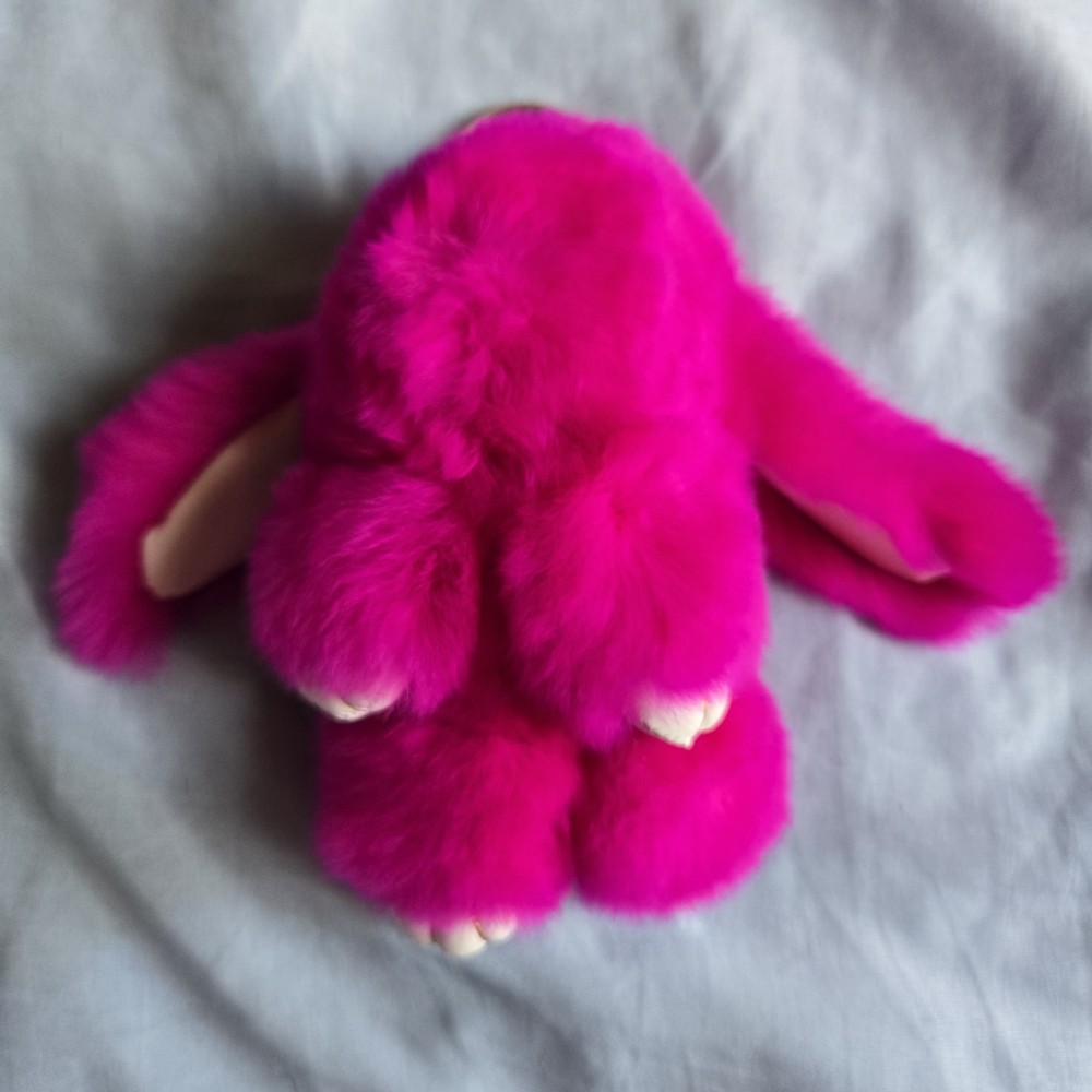 Plush Real Rabbit Pink Bunny Keychain